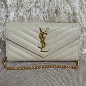 YSL Saint Laurent Ivory Gold Crossbody Wallet